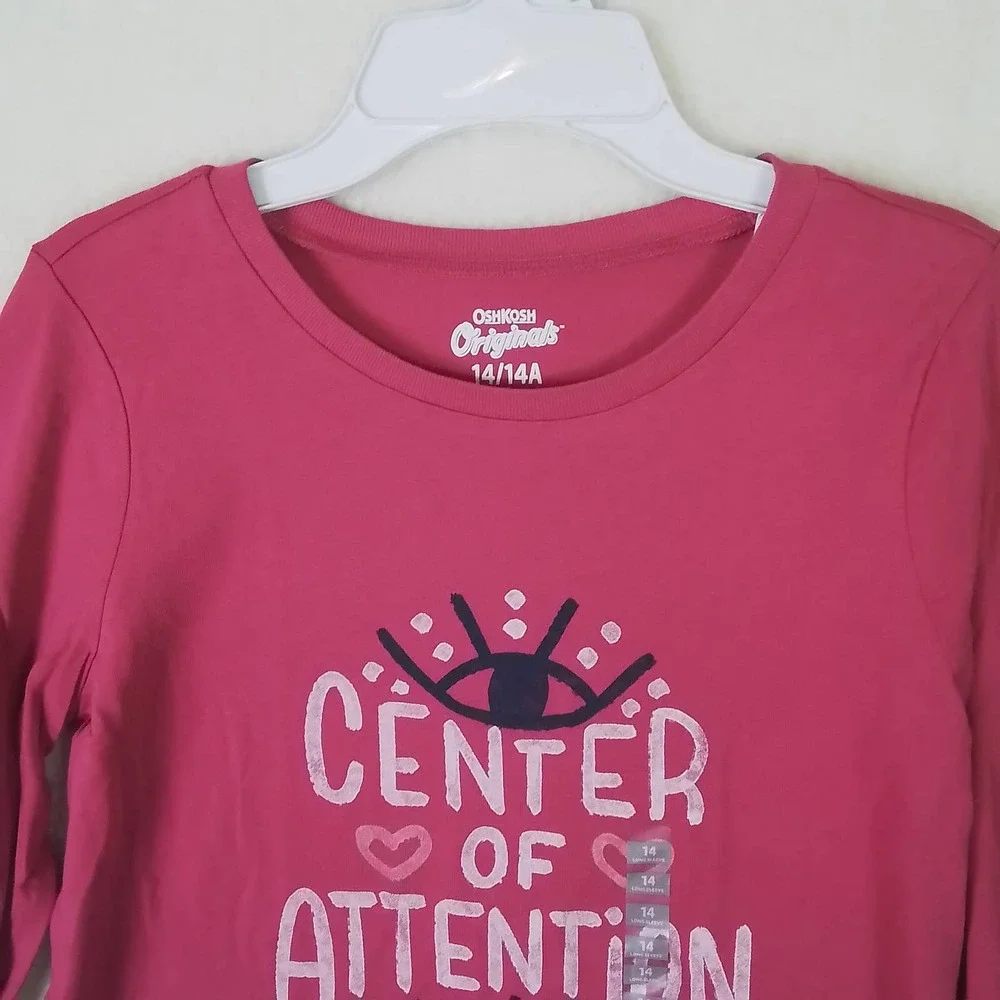 OshKosh Long Sleeve Cotton T-Shirt Girl's‎ Size 14 Pink w/ Graphic